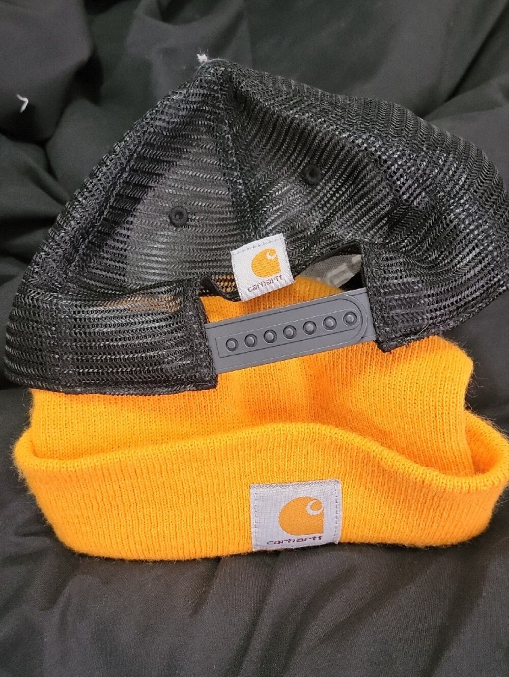 Carhartt Black Trucker Cap with Yellow Knit Beanie - Picture 2 of 2